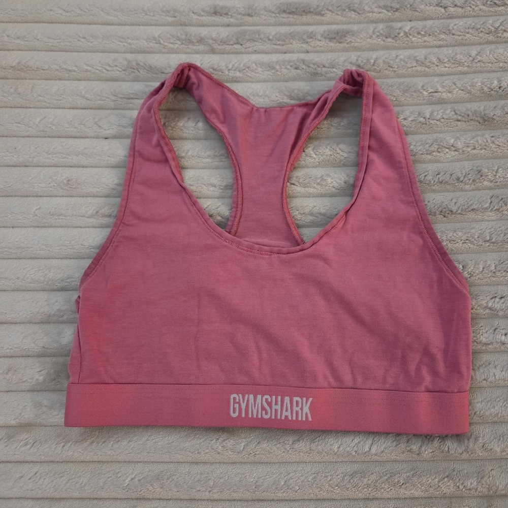 Gymshark Pink Solid Racerback Pullover Wireless Sports Bra Logo Womens M